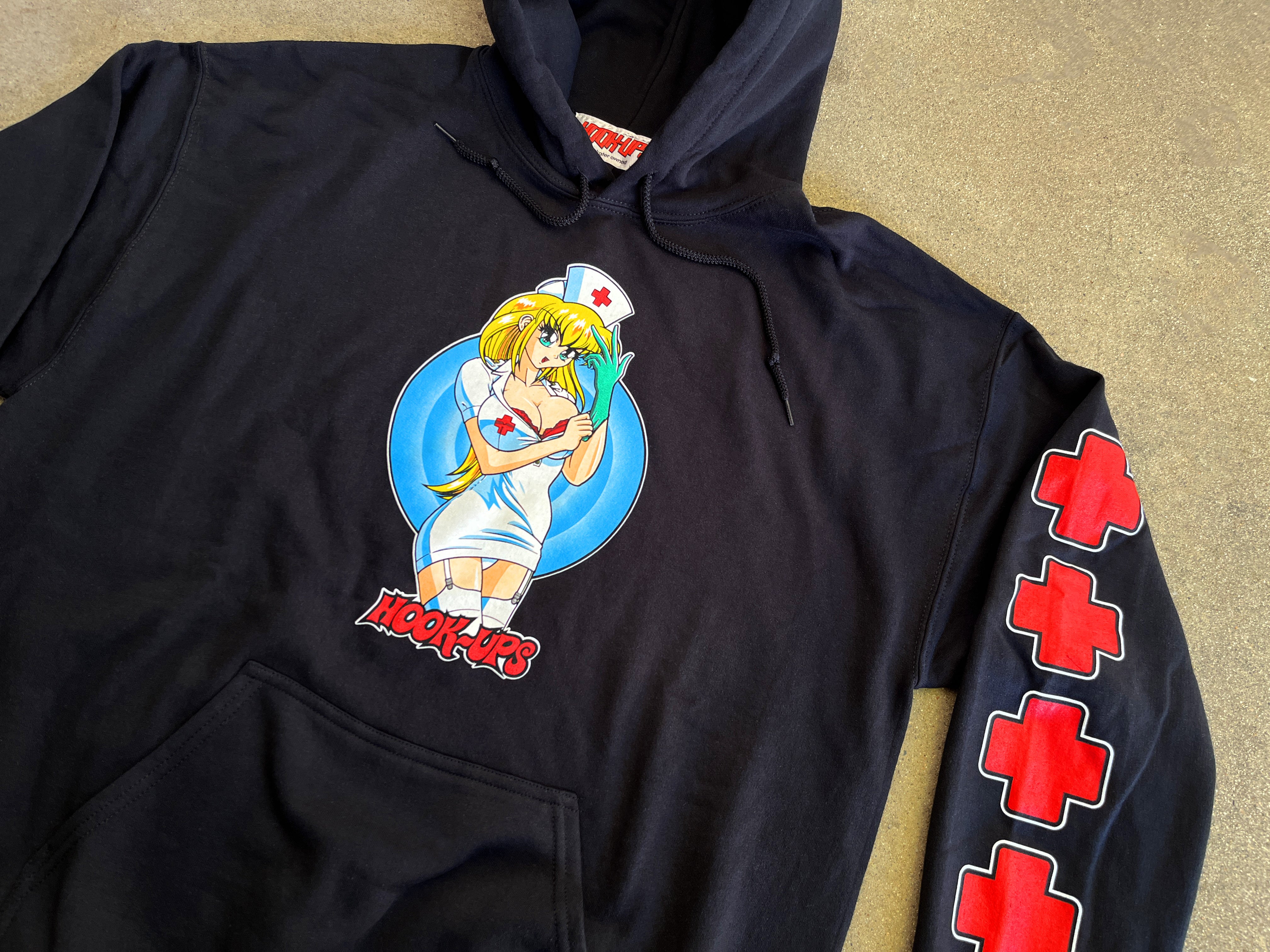 Nurse Daisy Hooded Sweatshirt - BLACK - Image 2